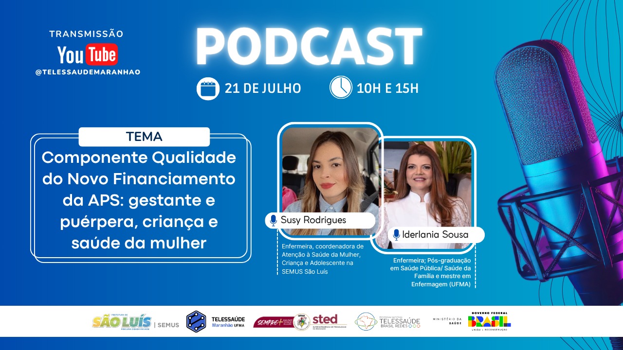 “Gestante e puérpera, criança e saúde da mulher” é o tema desta segunda-feira no programa “Indicadores de Qualidade da APS”, transmitido pelo Podcast Telessaúde-UFMA