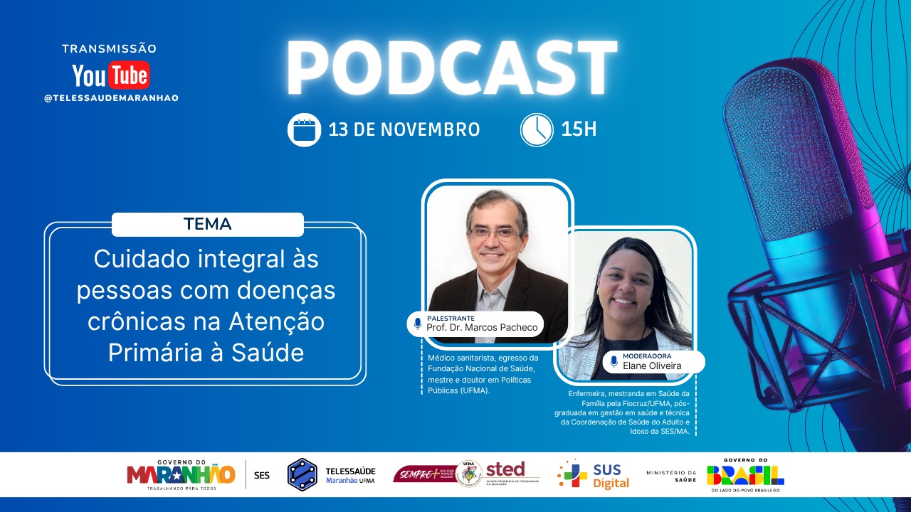 Cuidado integral às pessoas com doenças crônicas na Atenção Primária à Saúde é o tema do Podcast Telessaúde nesta quinta-feira (13/11)
